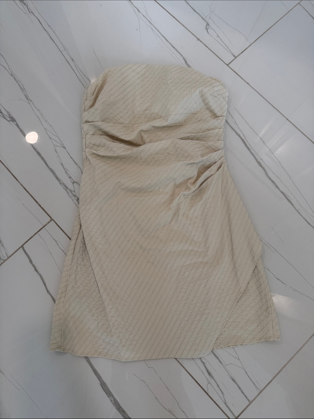 Mango Strapless Cream Pinstriped Sundress